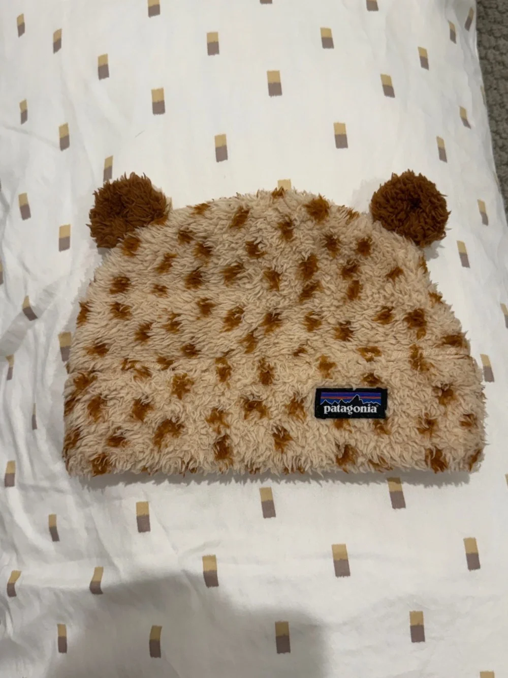 Patagonia Fleece Kids Hat with Ears Cheetah Print